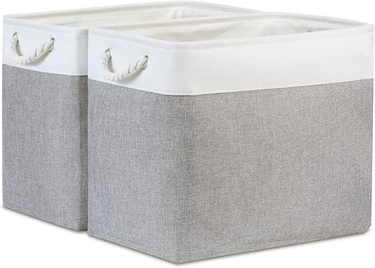 Bidtakay Large Storage Bins for Clothes Fabric Deep Baskets for Organizing Set of 2 Grey Fabric Pantry Storage Bins for Hallway Living Room Blankets 17x12x15 in Extra Large Shelf Tote Baskets