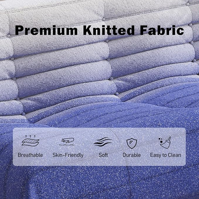 Big Bean Bag Chairs for Adults, 3 Seater Large Bean Bag Sofa, Fireside Chair Lazy Sofa Chair with High Density Comfortable Foam, Modern Bean Bag for Living Room, Bedroom, Office (Blue&White)