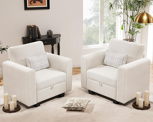 38.5 Oversized Accent Chair with Storage Beige Set of 2, Single Modern Accent Sofa Chair with Arms for Apartment Living Room Linen(21" Deep Seat)