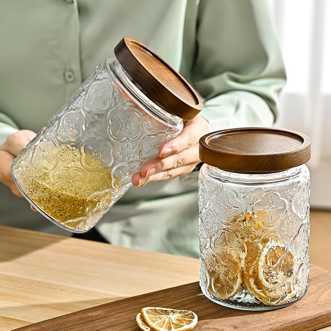32oz Vintage Glass Jar With Lid, Glass Storage Containers, Airtight Kitchen Storage Containers For Sugar, Coffee, Tea, Spice, Flour, Candy Cookie, Pasta, Cereal, Cute Decorative Jars