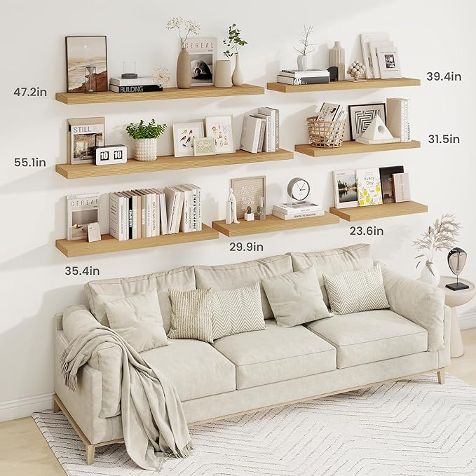 36 Inch Floating Shelves, 9.3 Inch Deep Rustic Wall Shelves - Extra Deeper Wall Mounted Storage Shelves for Bathroom, Kitchen, Living Room (Oak, Set of 2)