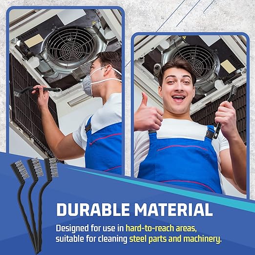 60 Pcs Mini Wire Brush Set Stainless Steel Wire Bristle Scratch Brush Small Metal Brush for Cleaning Curved Handle Masonry Welding for Cleaning Welding Slag and Rust Tool, Black, 6.7 Inches