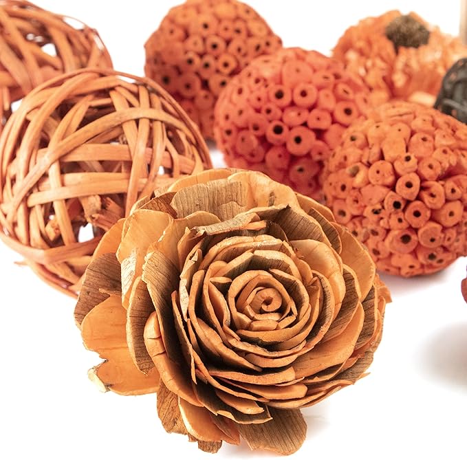 ANDALUCA Orange Decorative Vase Filler Bag with Mini Pumpkins, Orbs, Balls & Flowers Bowl Filler Decor (Pumpkin Orange)