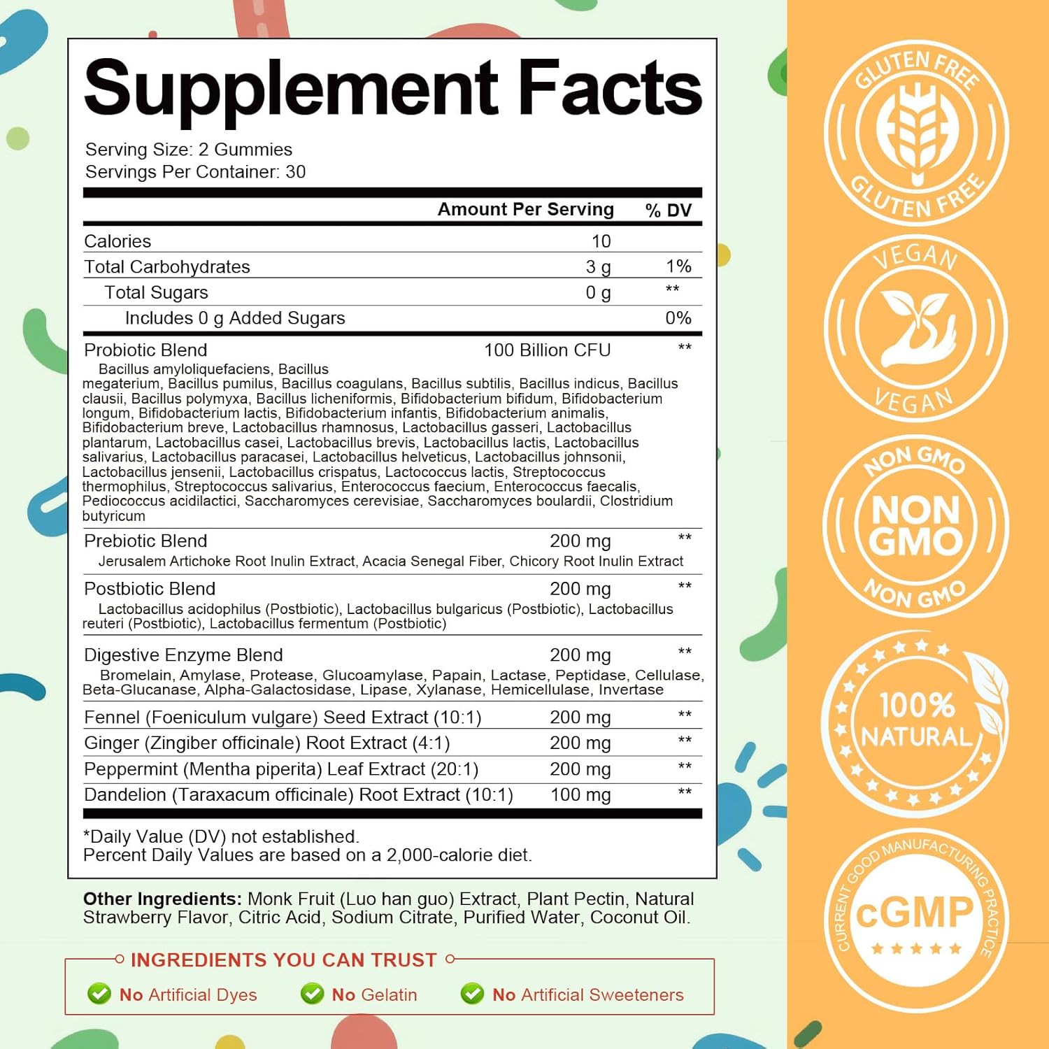 (2 Packs) Totaria Sugar Free 5-in-1 Probiotic Prebiotic Postbiotic Gummy, Probiotics for Women Men with Digestive Enzymes, Peppermint, Complete Immune, Gut & Digestive Support, Vegan Strawberry Flavor