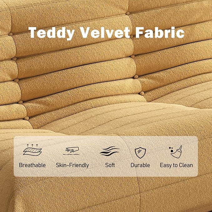 Big Bean Bag Chairs for Adults, 3 Seater Large Bean Bag Chair Sofa, Fireside Chair Lazy Sofa Chair with High Density Comfortable Foam, Modern Bean Bag for Living Room, Bedroom, Office (Yellow)