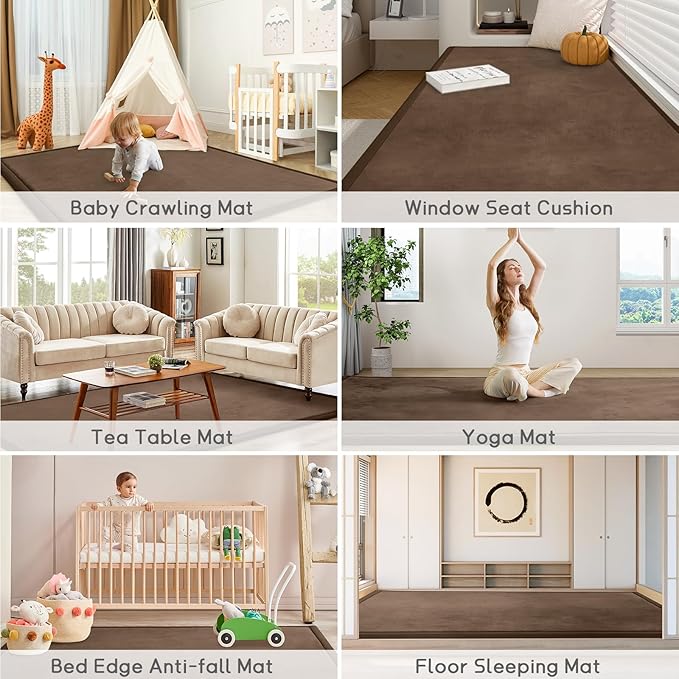 Baby Play Mat for Floor Tummy Time Mat Nursery Rug Muscle Mat Area Rug Playroom Rug Tatami Mat 9'2"x6'7" Memory Foam 1.3" Thick Crawling Mat for Babies,Toddlers, Infants, Kids,Floor Mat,Coffee