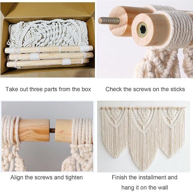 Achart Macrame Wall Hanging Large- Boho Wall Decor- large wall art- Wall Decor Living Room- Macrame Tapestry Boho Decor for Bedroom (Beige-C)