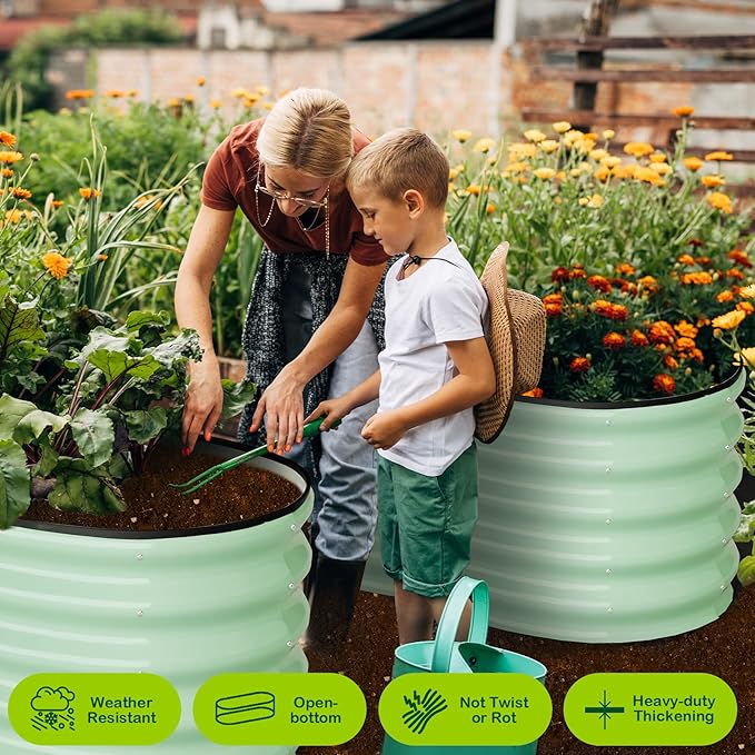 2 Pcs 4.5x2x2ft Oval Raised Garden Bed, Galvanized Raised Beds,Open-Ended Base Metal Raised Planter Beds,Garden Bed Outdoor,Planter Raised Boxes for Vegetables, Flowers,Tool-Free Asse,Green