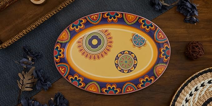 Bico Tunisian Ceramic 16 inch Oval Platter, Microwave & Dishwasher Safe