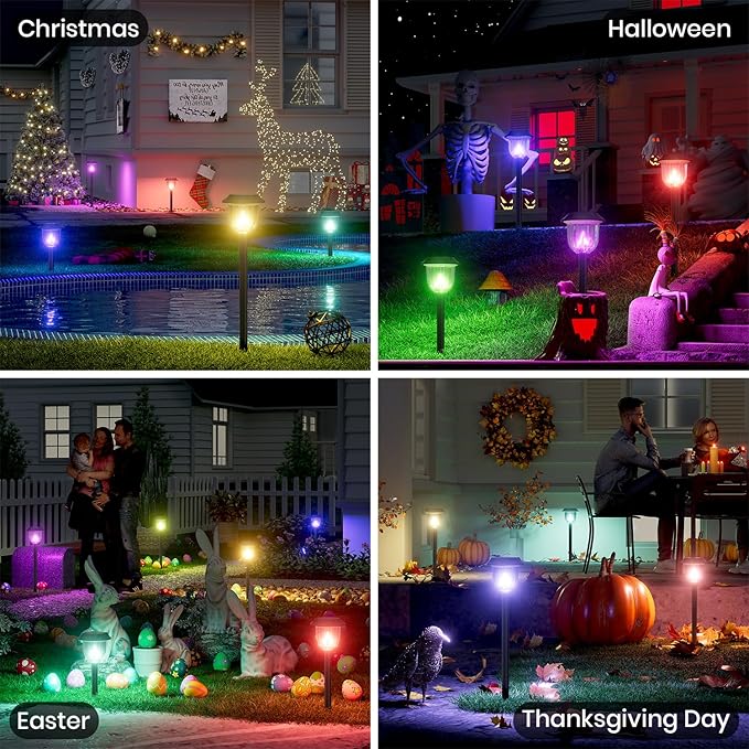 AOSEA 4 Pack Solar Pathway Lights Outdoor Waterproof - Auto RGB Color Changing Solar Lights for Outside, IP65 Rated, 12H Bright Landscape Lighting, Durable Plastic - Perfect for Garden & Walkway