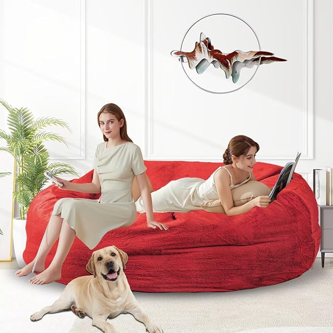 Bean Bag Chair for Adults 6FT,Soft Removable Cover for Teens/Girls Bedroom,Fluffy Giant Round Floor Beanbag Lounger Chairs (No Filler,Big Red)