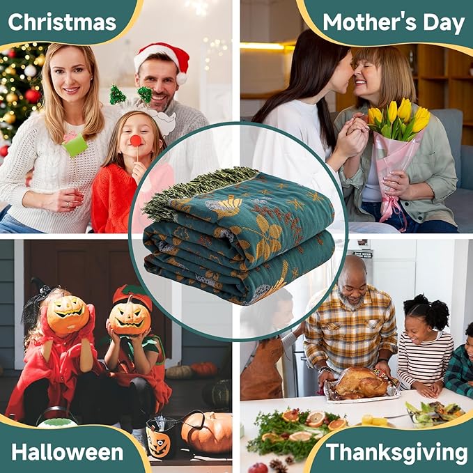 Bed Blankets Versatile Fall Throw Blanket,Boho Blanket & Organic Cotton Throw Blanket,Perfect for Beds,Couches,Chairs,& Vintage Décor,Featuring Unique Bird & Flower Patterns