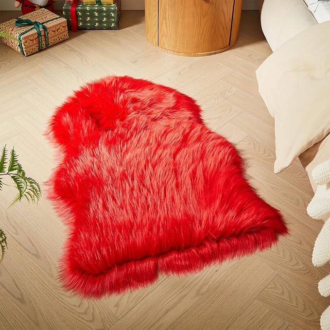 AMTOVO Faux Fur Rug, Red Small Area Rug, Fluffy Sheepskin Rug, Fuzzy Ultra Soft 2 x 3 ft Shag Rugs for Bedroom Sofa Throw Cushion Room Decor, Sheepskin
