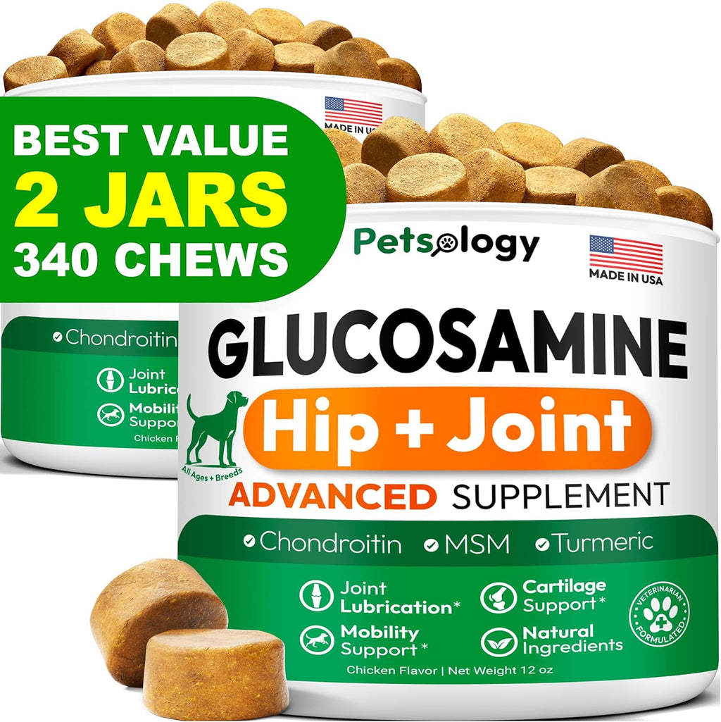 (2 Pack) Glucosamine for Dogs - 340 Mobility Chews - Advanced Hip and Joint Supplement for Dogs - Glucosamine Chondroitin - MSM - Joint Pain Relief