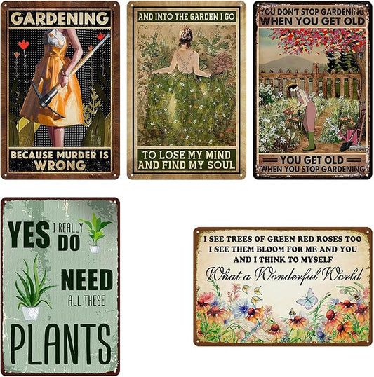5 Pack Garden Signs Vintage Metal Tin Signs For Outside Garden Signs Decorative Outdoor Plant Lover Gifts Gardening Gift For Women Yard Sign Funny Gardening Decor 12x8 Inch