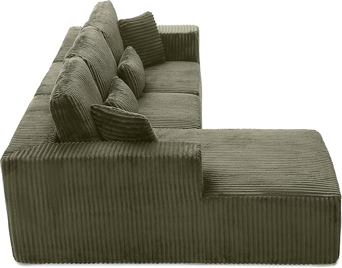 Modular Sectional Sofa Cloud Sectional Couch, 135" Comfy Fluffy L Shaped Olive Green Couches for Living Room, Deep Seat Memory Foam Plush Corduroy Boneless Couch Sectionals Left Facing Chaise Sofa