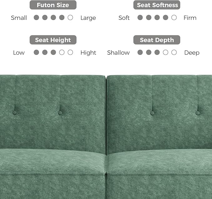 89” Futon Sofa Bed, Comfy Futon Couch Bed with 2 Square Pillows, Convertible Sleeper Sofa with Adjustable Backrest& Armrests, Modern Loveseat Sleeper for Living Room, Bedroom,Light Green