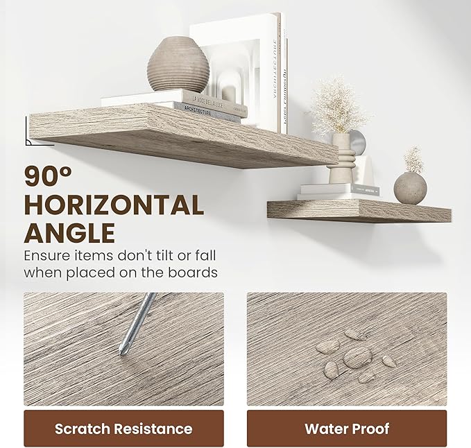 36 Inch Floating Shelves, 11.6 Inch Deep Floating Shelves for Wall, Floating Shelf with Invisible Brackets, Deep Shelves for Bathroom, Bedroom, Living Room, 2 Pack, Vintage Gray Oak