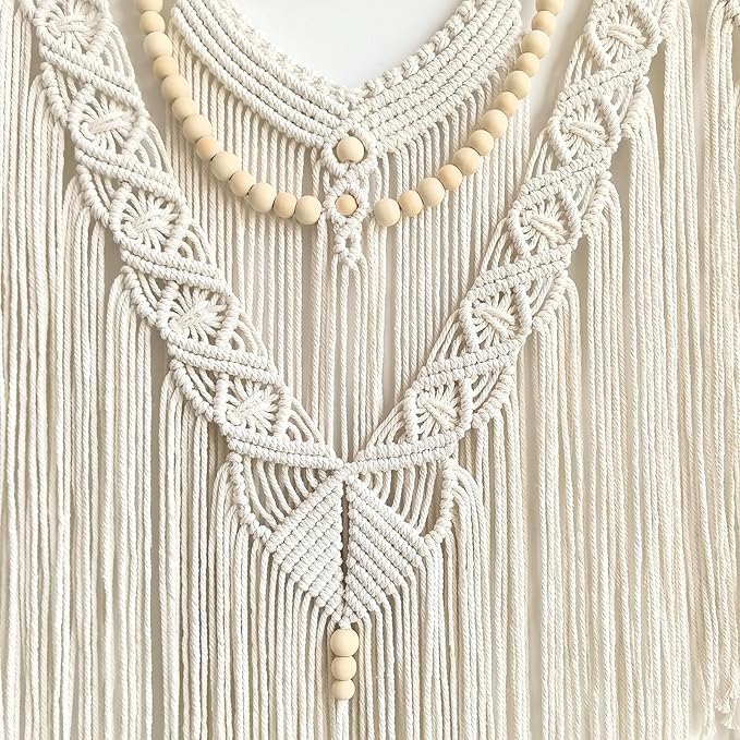 Achart Macrame Wall Hanging Large- Boho Wall Decor- large wall art- Wall Decor Living Room- Macrame Tapestry Boho Decor for Bedroom (Beige-V)