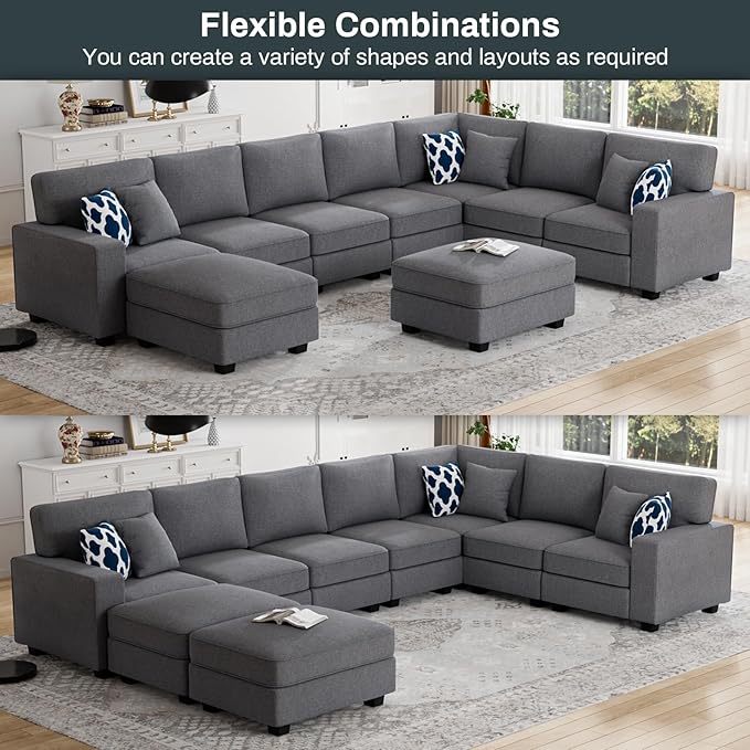 L Lengend Vansen Modular Sectional Sofa U Shaped Couch with Ottoman Modern Reversible Corner Sectional Couch for Living Room (Dark Grey, U Shaped Sofa-5)