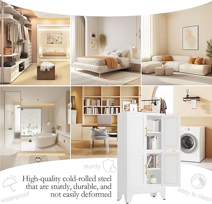 47.25" Metal Pantry Cabinet, Storage Cabinets with 4 Door and 2 Adjustable Shelves, White Bathroom Cabinet, Freestanding Cupboard for Kitchen Dining Living Room Bathroom