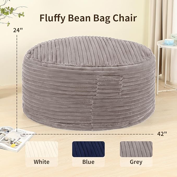 4FT Memory Foam Bean Bag Chair for Adults/Teens, Bean Bag Sofa with Fluffy Removable Cover, for Living Room Bedroom, Grey