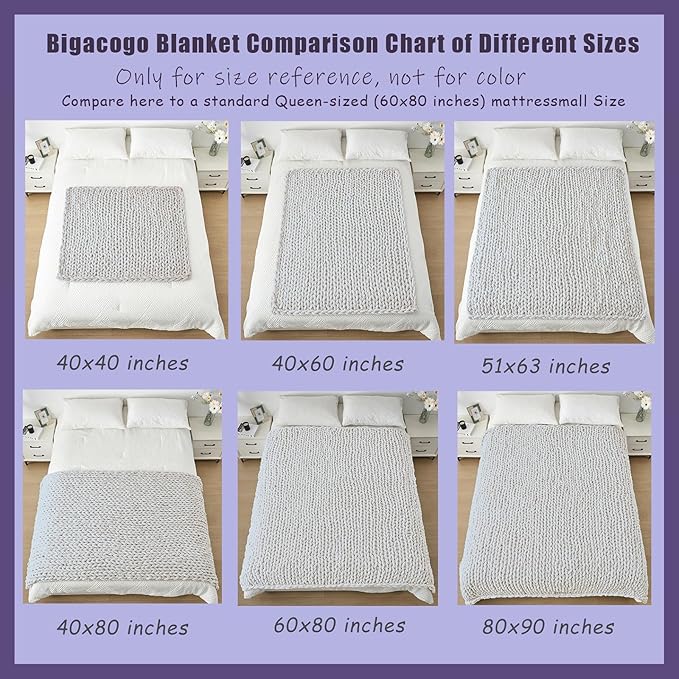 Bigacogo Chunky Knit Throw Blanket for Couch, 51x63 inches, 100% Hand Knitted with Thick Jumbo Chenille Yarn, Cozy Soft Large Rope Knot Cable Crochet Blankets for Sofa Bed Living Room, Misty Green