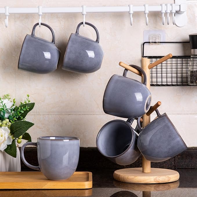 AmorArc 12oz Coffee Mugs, Ceramic Coffee Mugs set of 4 for Man, Woman, Dad, Mom, Modern Coffee Mugs with handle for Latte/Cappuccino/Milk/Cocoa. Dishwasher&Microwave Safe, Gray-Reactive Glaze