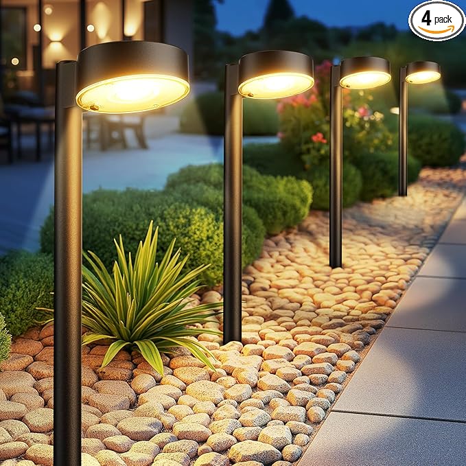 4 Pack Solar Pathway Lights Outdoor, Bright LED Solar Lights Outdoor Waterproof, Up to 12 Hrs Modern Path Lighting for Yard Garden Walkway Driveway Lawn Decor (4 Pack)