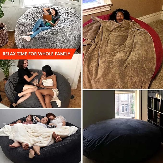 Big Huge Giant Bean Bag Chair for Adults, (No Filler) Bean Bag Chairs in Multiple Sizes and Colors Giant Foam-Filled Furniture - Machine Washable Covers, Double Stitched Seams (Snow Gray,5FT)