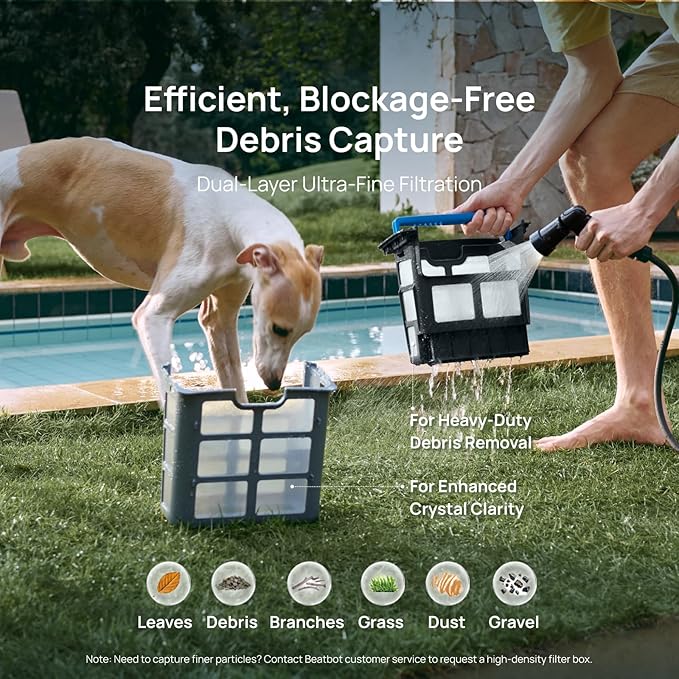 Beatbot AquaSense Pro Pool Robot Vacuum, 5-in-1 Cleaning with 2*Clarifying Agent Kits, Smart Surface Parking, Clarifies & Skims Water, Ideal for Inground Pools up to 3,299 Sq.ft - Navy Blue