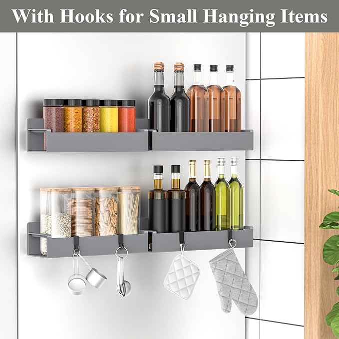 4 Pack Magnetic Spice Rack Organizer for Refrigerator and Oven, Dark Grey Fridge Organizers and Storage for Kitchen