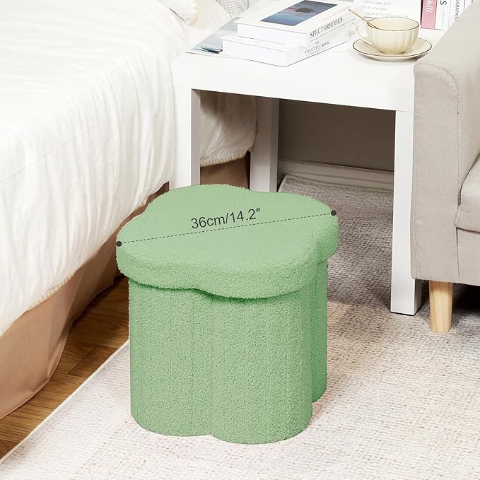 B FSOBEIIALEO Storage Ottoman Cube, Flowers Shaped Ottomans with Storage Foot Stool Footrest for Lving Room, Boucle Ottoman Seat for Dorm Room,Faux Teddy Fur, Green 12.6"x12.6"x12.6"