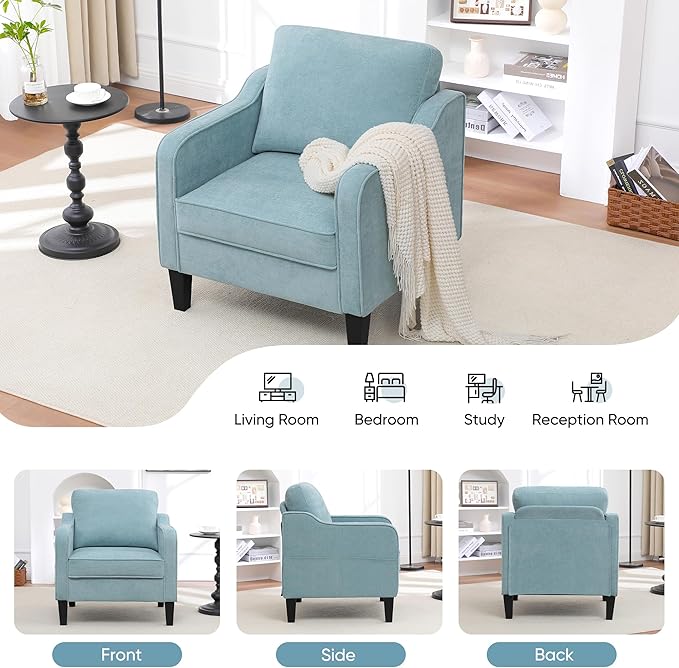 Accent Chair for Living Room, Mid Century Modern Reading Chair for Bedroom, Upholstered Armchair with Side Pockets, Comfy Single Sofa Side Chair for Office, Apartment, Small Room, Teal Green