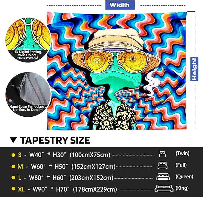 ADDWel Blacklight Frog Tapestry, Hippie Alien Tapestry Glow In The Dark, UV Reactive Black Light Upright Posters Wall Hanging for Bedroom Dorm Living Room Backdrop Decor