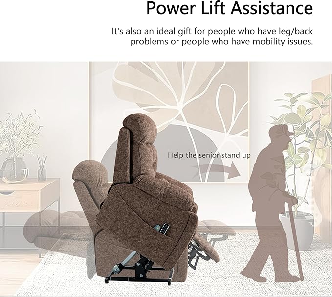 4 OKIN Motor Power Lay Flat Lift Recliner Chair for Elderly Adults Big and Tall Recliners with Heat Massage, Adjustable Head-Back-Lumbar-Leg-Support, Extended Footrest, 2 Cup Holders
