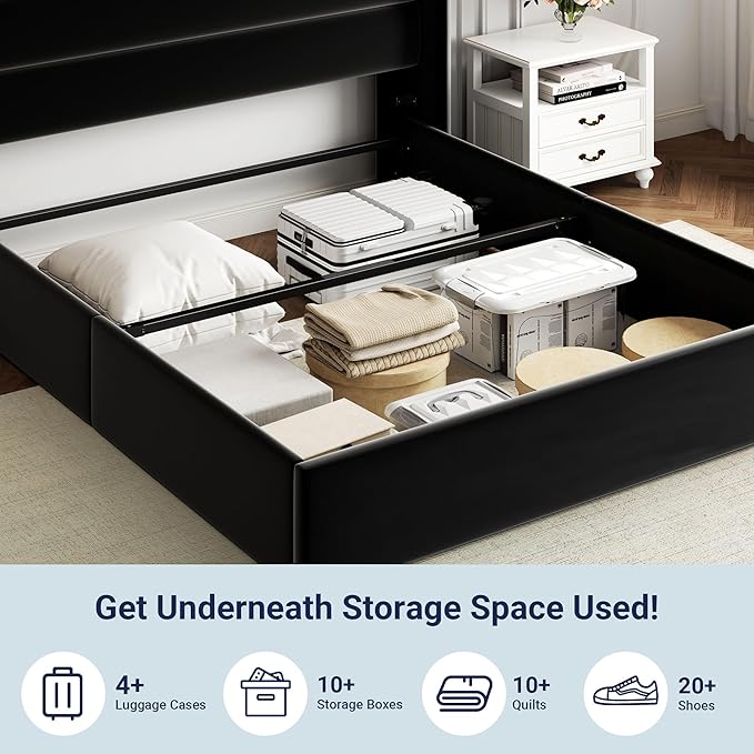 Allewie Full Size Velvet Lift Up Storage Bed, Modern Wingback Headboard, Hydraulic Support, No Box Spring Needed, Black