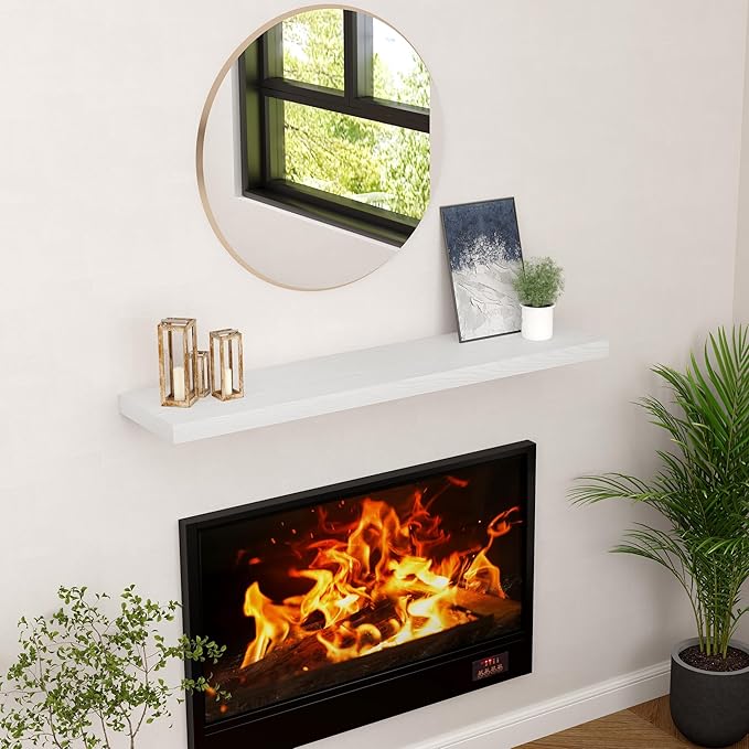 48 Inch Floating Shelves White, Rustic Wood Floating Shelf Wall Mounted, 9 Inch Deep Floating Shelf for Kitchen, Bedroom, 48 x 9 Wall Shelves for Home Storage, Set of 1