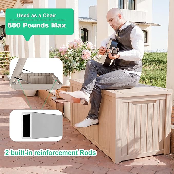 180 Gallon Deck Box Large Outdoor Storage for Patio Furniture,Outdoor Cushions,Garden Tools and Pool Supplies,Waterproof,Resin,Lockable(Grey)