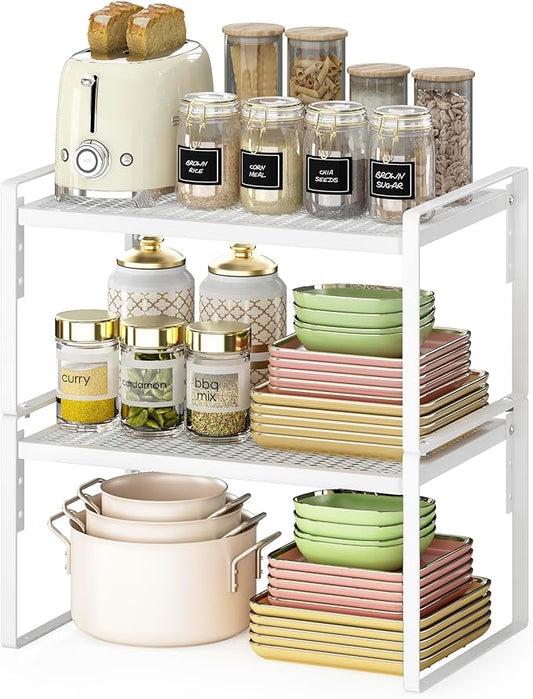 2 Pack Kitchen Countertop Organizer, Stackable Cabinet Shelf Organizer, 2 Tier Adjustable Kitchen Counter Shelves Riser For Pantry Cupboard Bathroom Organization And Storage, Desk Shelf,Spice Rack