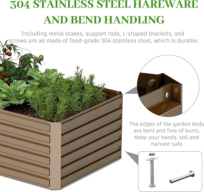 8x4x2 ft Raised Garden Bed, Large Metal Planter Raised Beds, Planters for Outdoor Plants for Vegetables, Flowers, Herbs, Fruits, and Succulents.
