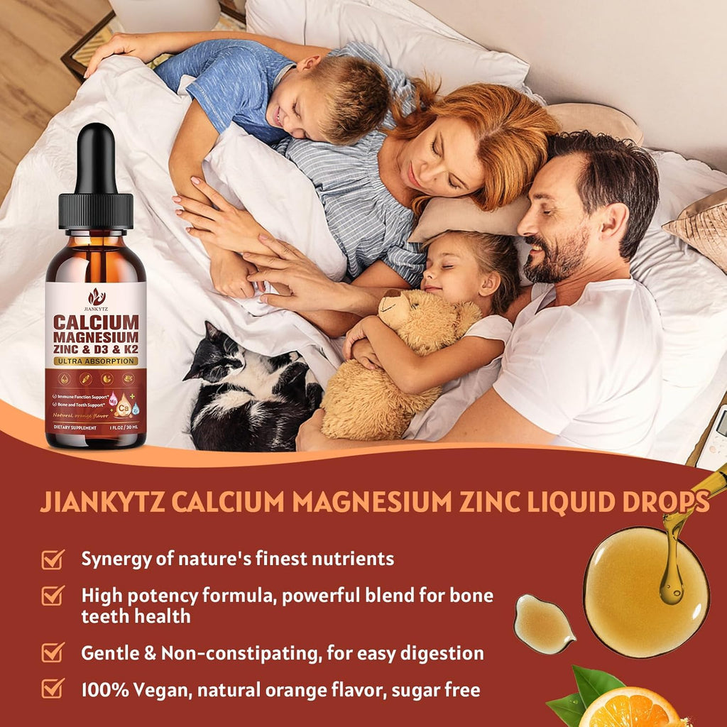 (2 Pack) Calcium Magnesium Zinc Liquid Drops for Women and Men - Bone & Teeth, Immune Support, Calcium Citrate 1200mg with Vitamin D3 Liquid Drops for Adults, Sugar Free, Vegan, Orange Flavor