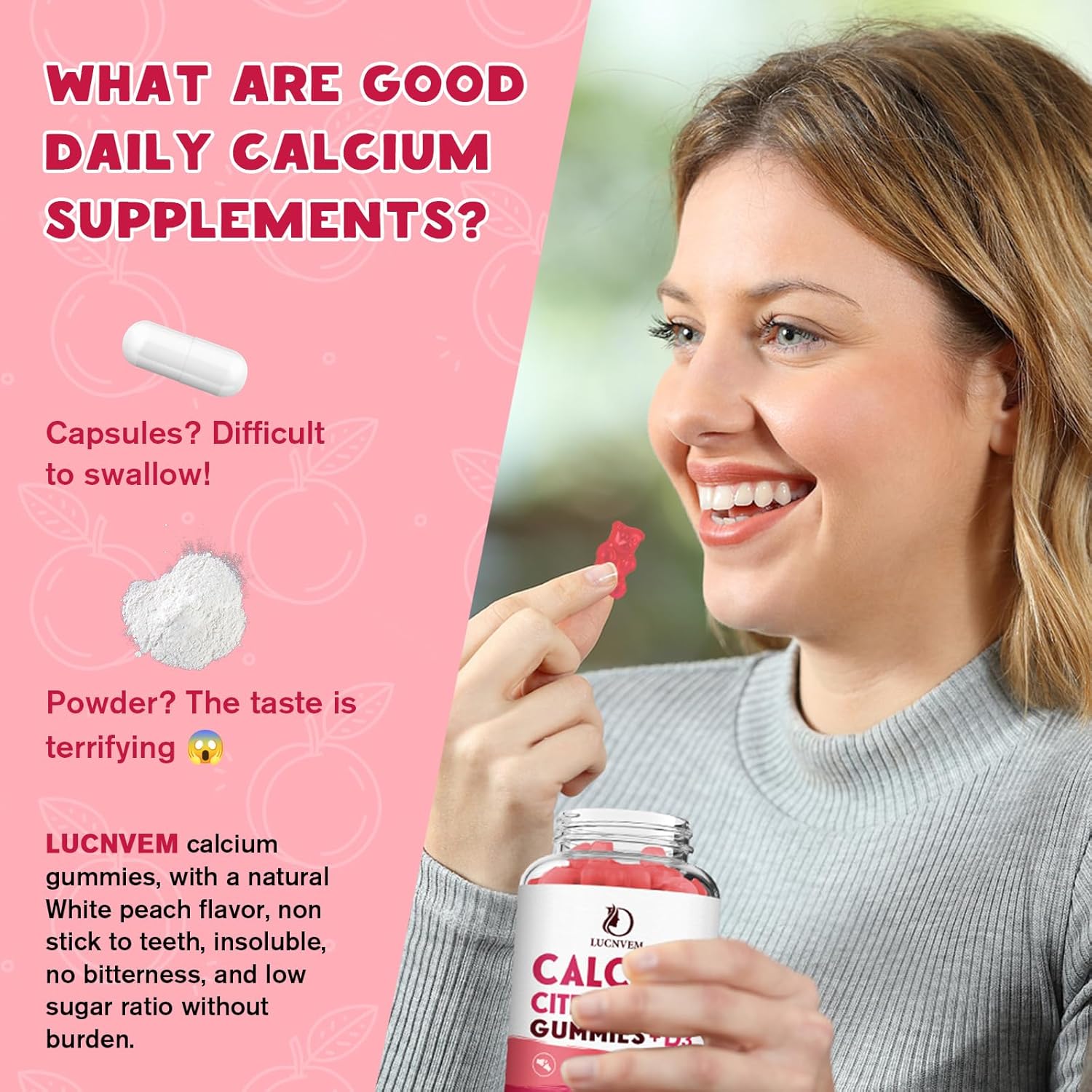 (2 Pack) Calcium Citrate 1200mg with Vitamin D3 Supplements Gummies for Women & Men, Calcium Gummies with Vitamin D3 K2, High Absorption for Bone Muscle Healthy- Peach Flavor- 60 Day Supply