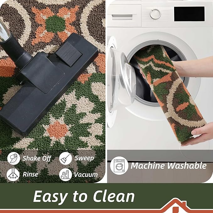 BEQHAUSE Dirt Trapper Door Mat 20" x 32", Non-Slip Entryway Rugs Washable, Floor Mat Stain Resistant and Absorbent Welcome Mat for Front Back Door, Muddy Wet Shoes & Paws, Boho Geometric Floral