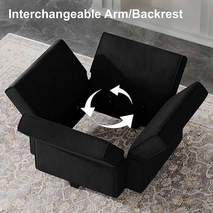 Belffin Modular Sectional Sofa Couch with Reversible Chaise Velvet L Shaped Couch Sofa with Storage 4-seat Convertible Sectional Sofas Black