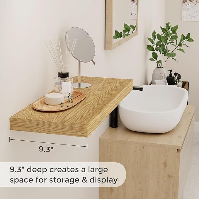 24 x 9 Floating Shelves, 9 Inch Deep Floating Shelf Wall Mounted, 24 Inch Bathroom Shelves Set of 2, Rustic Wood Wall Shelf for Bedroom, Living Room, Oak Color