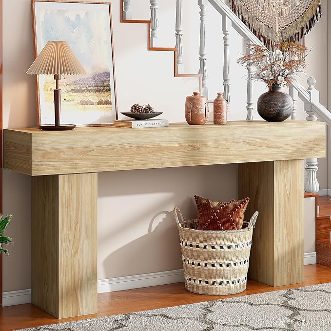 63 Inch Long Console Table for Entryway, Farmhouse Wood Rectangular Sofa Table Behind Couch Table, Narrow Entryway Table for Living Room, Entrance, Hallway, Foyer, Easy Assembly (Natural)