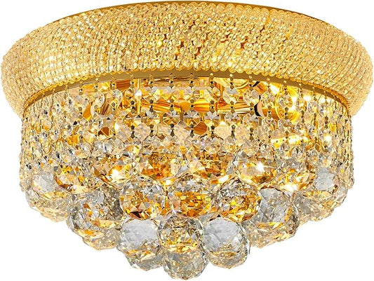 5-Light Crystal Flush Mount Chandelier Ceiling Light Fixture for Living Room Dining Room Bedroom Foyer Entryway Hallway Closet Bathroom (Gold D14)
