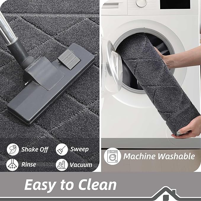 BEQHAUSE Dirt Trapper Door Mat 20" x 32", Doormat Non-Slip Entryway Rugs Washable, Dog Door Mat Stain Resistant and Absorbent Welcome Floor Mat for Front Back Door, Muddy Wet Shoes & Paws, Dark Grey