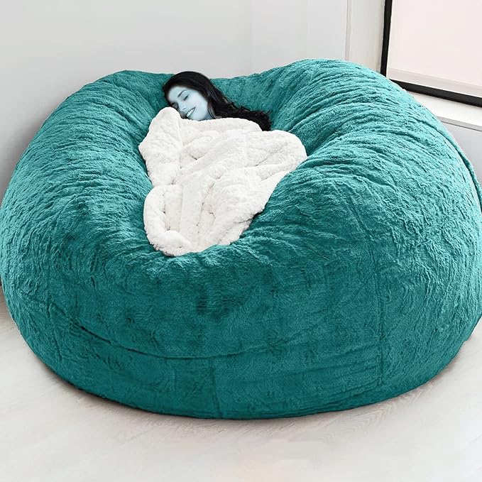 Big Huge Giant Bean Bag Chair for Adults, (No Filler) Bean Bag Chairs in Multiple Sizes and Colors Giant Foam-Filling Required- Machine Washable Covers, Double Stitched Seams (Peacock Blue,6FT)